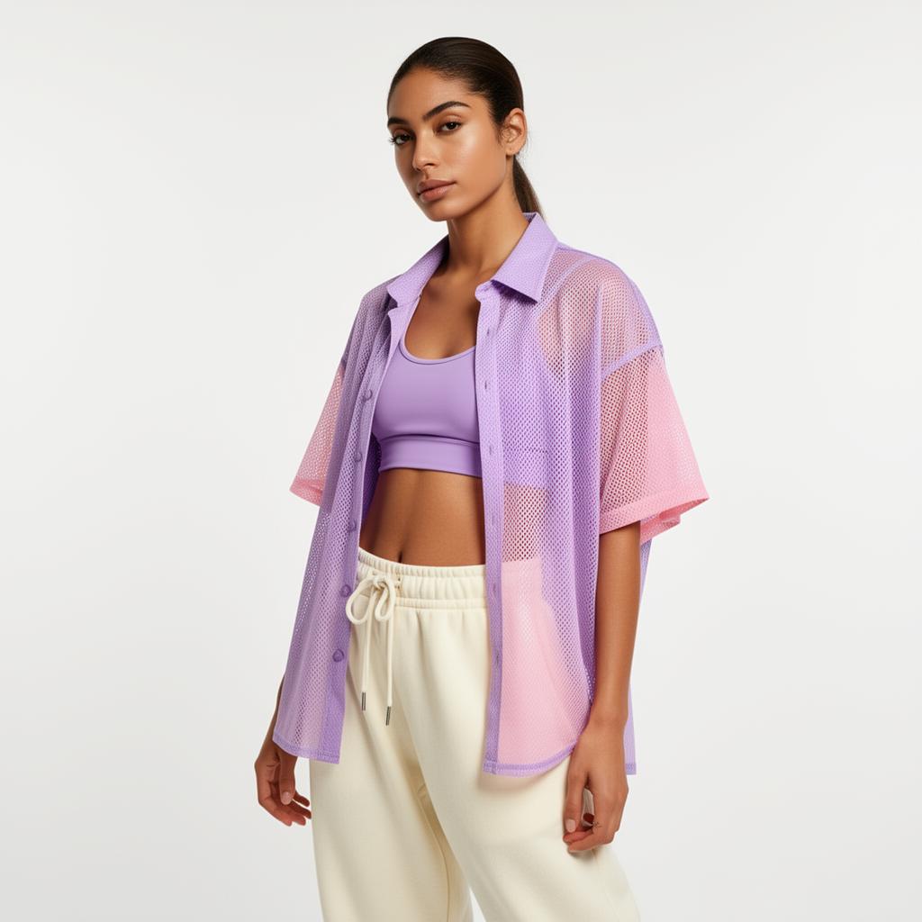 Cloud Mesh Oversized Shirt in Lavender & Pink
