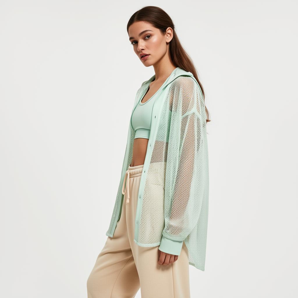 Cloud Mesh Oversized Shirt in Mint & Cream