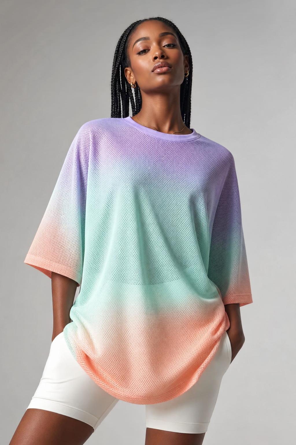 Tri-Tone Mesh Oversized Shirt in Lavender · Mint · Peach